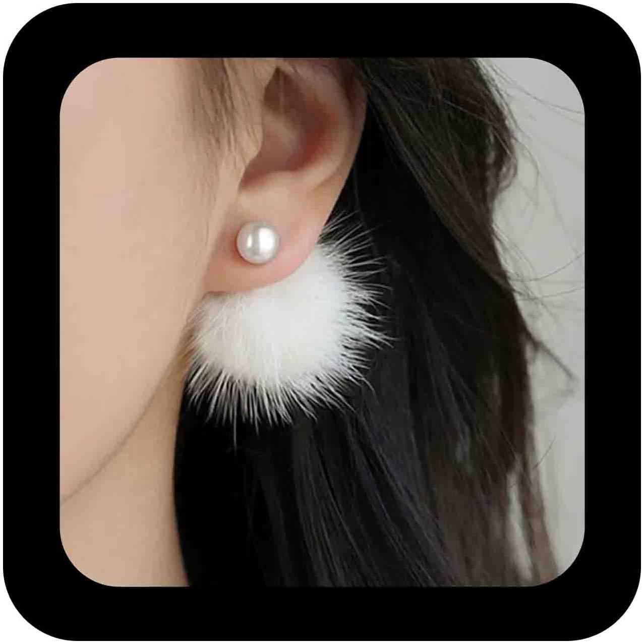 Winter Pom Pom Earrings White Fluffy Stud Earrings Pom Pom Ball Earrings Faux Fur Ball Earrings Fluffy Pom Dangle Earrings Jewelry for Women(Triangle Style)