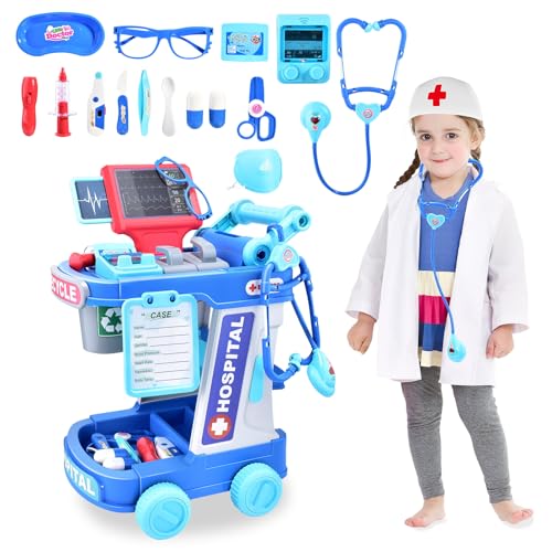 CASRRA Doctor Kit for Toddlers 1-3-5 Doctors Costume for Kids Dentist Play Set Medical Set Dr Play Set Kids DR Kit Kid Dr Cart Kit Pretend Play Toys for 3 4 5 Years Old Girls