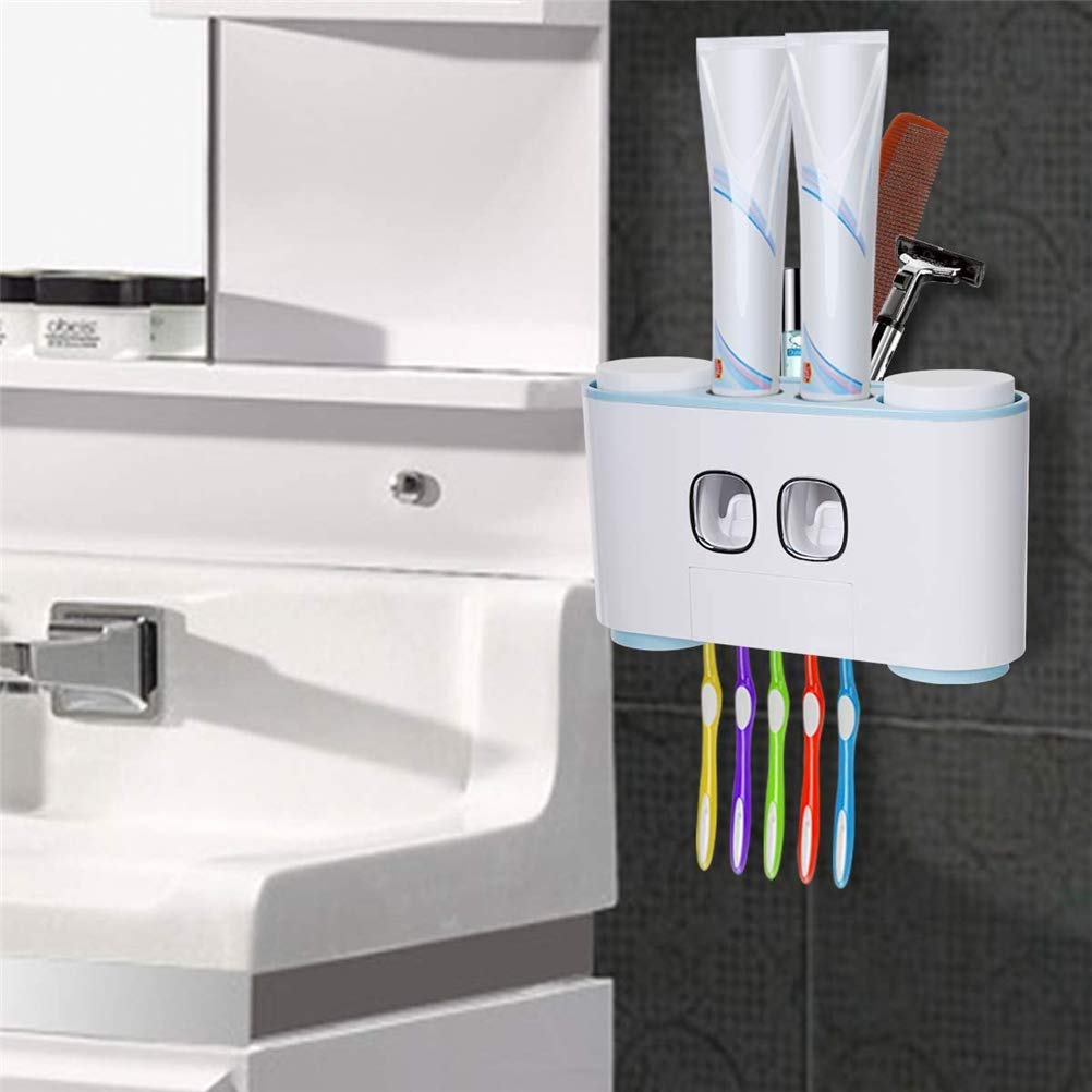 Dispensador Automático de Pasta de Dientes, Soporte de Cepillo de Dientes a Prueba de Polvo con Copas Sin Estante de Pared de Clavos Estante Organizador de Baño,C