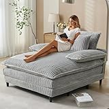 54.74”W Oversized Chaise Lounge Chair Indoor, Modern Upholstered Corduroy Sleeper Sofa Bed, Comfy Deep Seat Sofa Cloud Couch with 3 Pillow, Recliner Reading Chair for Living Room, Bedroom, Gray