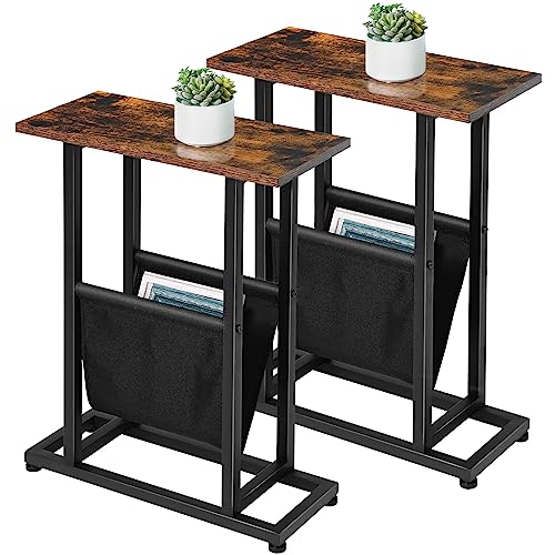 Lakemid Side Table With Storage Set Of 2 - Small Sofa Table Narrow End Table With Metal Frame For Living Room Bedroom Small Spaces (Rustic Brown) #TOP14