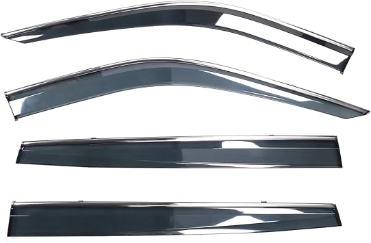 Side Window Deflectors, Compatible with 2020-2025 Toyota Highlander, Tape-On Slim Style Black with Chrome Trim PC Injection, 4PCS, Window Rain Shields