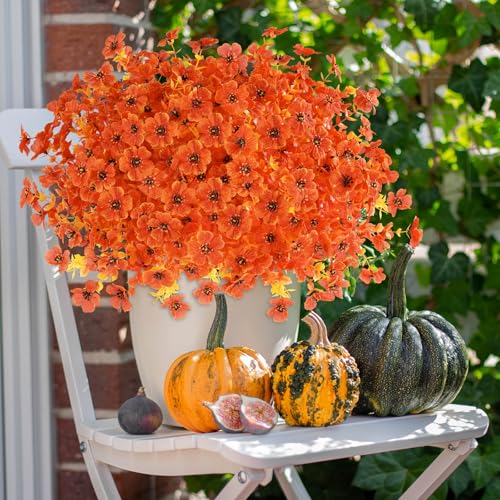 16 Bundles Artificial Fall Flowers for Outdoor, Fake Plastic Greenery