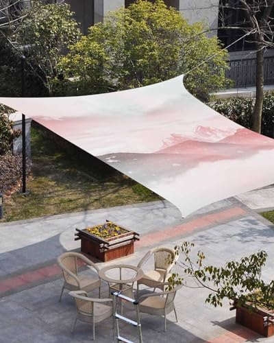 Waterproof Sun Shade Sail Smudge Pink Clouds and Mountains Outdoor Patio Sun Shades Canopy UV Block Water Resistant Sunshade for Garden Backyard Deck Pergola 8x10 Ft