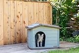 KERBL Katzenhaus Paola Eco – 79 x 59 x 55 cm (Graugrün / Braun, aus recyceltem Kunststoff, Stecksystem) 80911