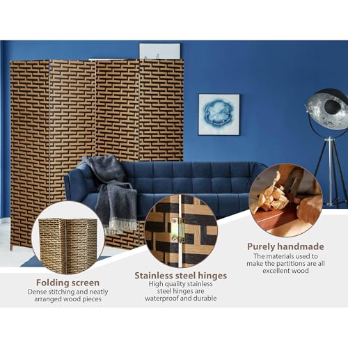 مقسم غرفة قابل للطي والنقل وقابل للتمدد من مومينت، [200 × 180 سم] قسم مدخل منسوج يدويا بالكامل، مناسب للمكتب وغرفة النوم وغرفة المعيشة وجدار غرفة الفندق، [اللون: بني]