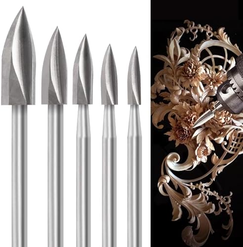 Wood Carving Tools for Rotary Tool, 5 PCS HSS Woodworking Tools Engraving Drill Bit Set Wood Crafts Grinding Tool Universal 1/8โ Shank for DIY Carving Drilling Micro Sculpture
