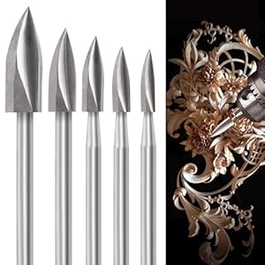Wood Carving Tools for Rotary Tool, 5 PCS HSS Woodworking Tools Engraving Drill Bit Set Wood Crafts Grinding Tool Universal 1/8” Shank for DIY Carving Drilling Micro Sculpture