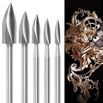 shengbenhao Wood Carving Drill Bit Set, 5 Pieces with 1/8 Inch Shank DIY Engraving Carving Drilling Grinding