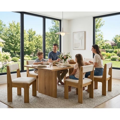 CIMOTA Mid Century Modern Dining Chairs Set of 6, Fabric Chenille Kitchen Dining Room Chairs with Back/Wood Frame/Upholstered Cushion/Farmhouse Style, Beige