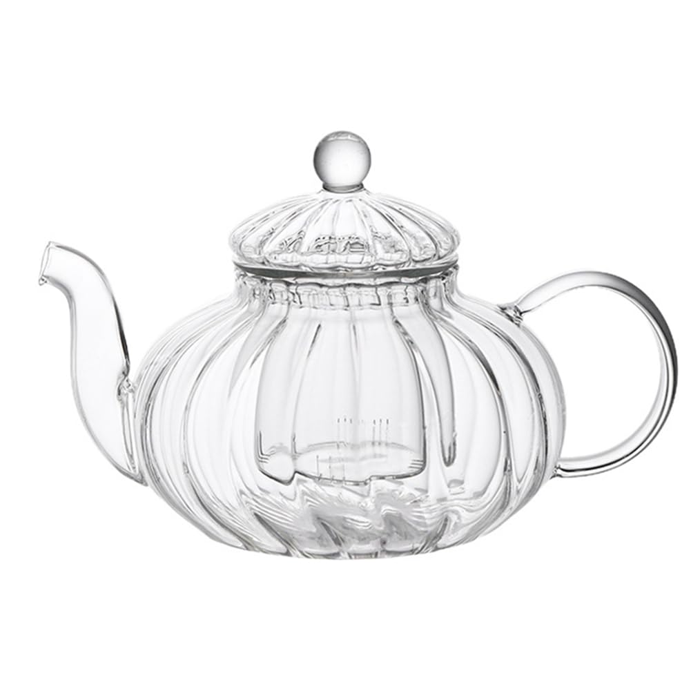 CTRLZS Glass Pot Striped Pumpkin Shape Flower Teapot Glass with Infuser Tea Leaf Flower Tea Cup