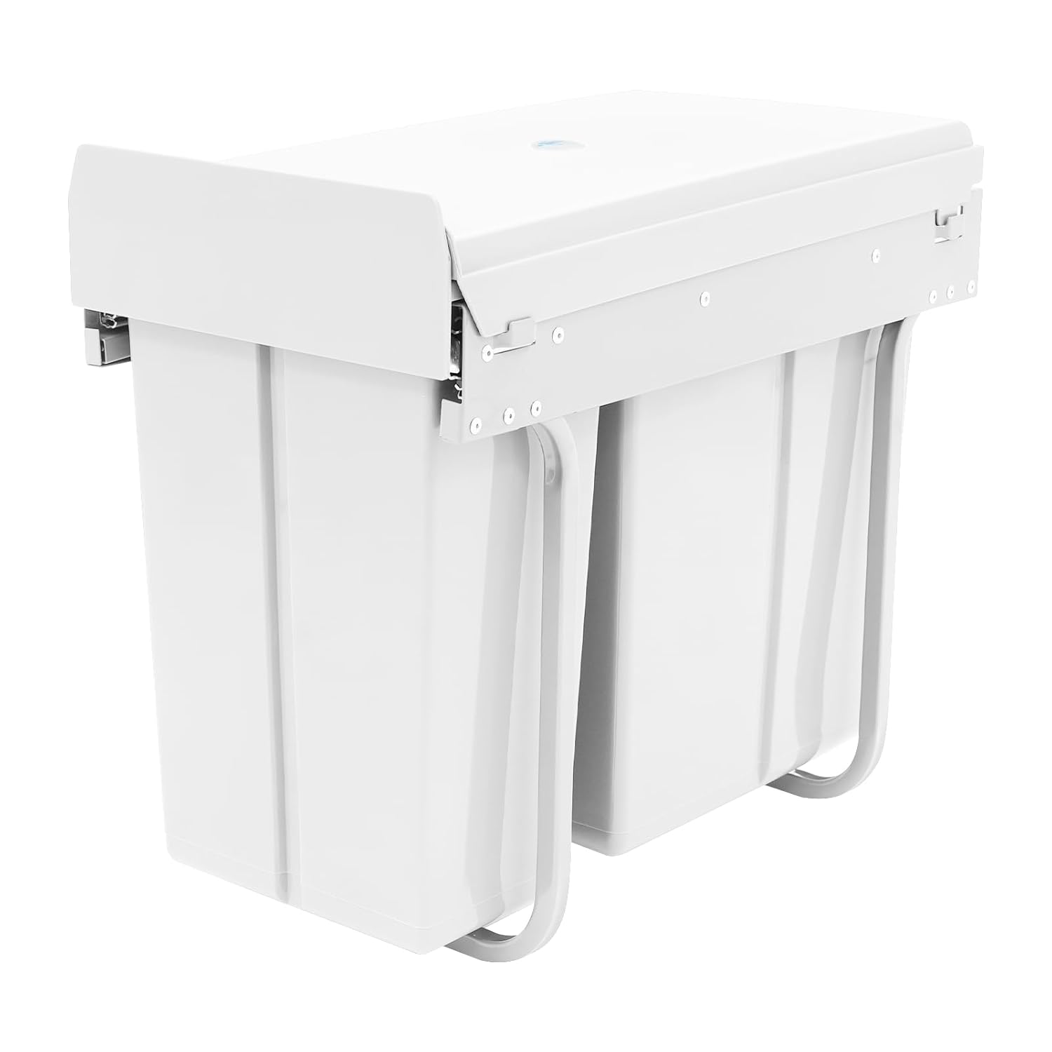 Kitchen Cabinet Garbage Can Recycling Container Kitchen Waste Bins Cabinet Pull-Out Recycling Bin with Lid & Double Bucket Design Trash Can for Cabinets, Under Countertops (White, Ordinary Rail)