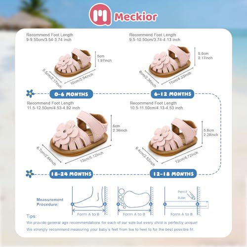 Image of Meckior Baby Toddler Infant Girls PU Leather Soft Open Toe Summer Sandals Flower Princess Flat Shoes