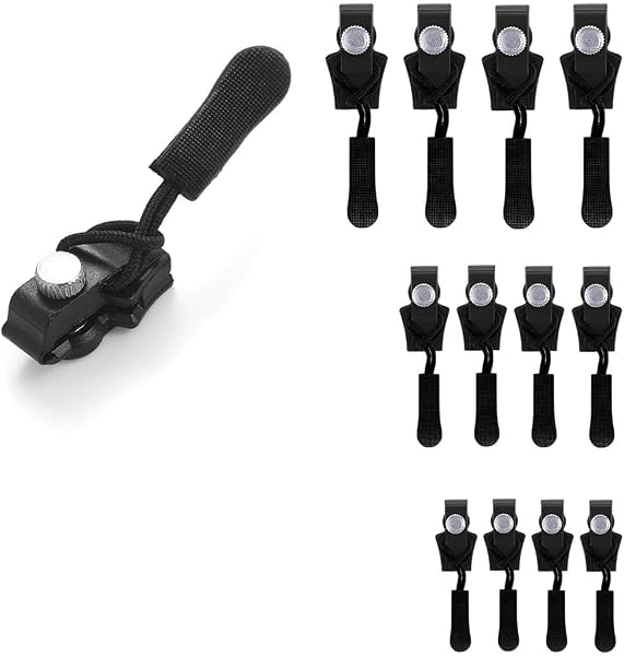 KEPYATI 12 Pezzi Cursore Cerniera Ricambio Universale, 3 Misure - Kit Riparazione Cerniera Essenziale Per Cerniere In Nylon Plastica Metallo, Riparazione Facile Per Zip Puller Rotto - 1