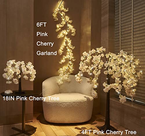 Litbloom Lighted Tree With Cherry Blossom 180 Fairy Lights 4Ft, Pink Flower Faux Tree Lights For Indoor Outdoor Home, Wedding, Party Decoration #TOP1