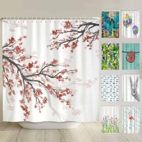 arteneur® - Kirschblüte - Anti-Schimmel Duschvorhang 240x200 - Recycelt mit Öko-Tex Standard 100 - Beschwerter Saum, Blickdicht, Wasserdicht, Waschbar, 16 Ringe