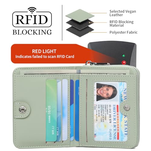 Image of GAEKEAO Wallet Women RFID Blocking Leather Credit Card Holder Compact Small Womens Wallet with ID Window Zipper Coin Pocket
