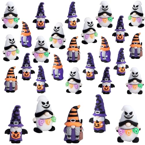 Watayo 30 Pcs Halloween Mini Gnome Figurines Halloween Decoration Miniature Gnomes Ornaments Pumpkin Ghost Gnomes Tiny Statue Figurines for Party Gifts Home Table Garden Landscape Decor