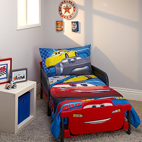 Disney Cars Rusteze Racing Team 4 Piece Toddler Bedding Set, Blue/Red/Yellow/White #TOP7