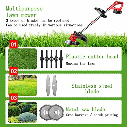 QMCVL Accu-grasmaaier, 3-in-1 telescopische grasmaaier, licht en krachtig, met 24 V-accu en oplader, geschikt voor alle soorten tuin, park, boerderij, fruittuinen (rood) - Afbeelding 4