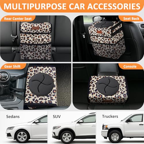 Image of Vankor Cute Car Trash Can for Car, Car Accessories for Women Interior Car Can Trash Bag Hanging Automotive Car Garbage Cans Leopard Pattern