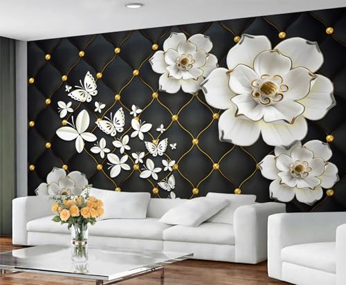 Papier peint mural floral 3D créez un salon lumineux avec papillon blanc