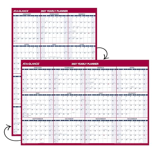 Image of AT-A-GLANCE 2027 Erasable Calendar, Dry Erase Wall Planner, 48 inch x 32 inch, Vertical-Horizontal, Reversible (PM3262827)