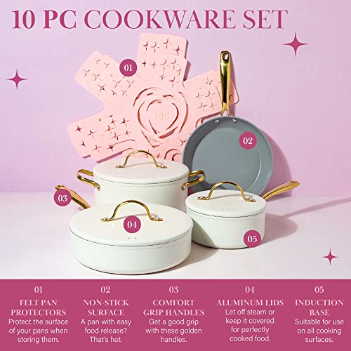 Paris-Hilton-Iconic-Nonstick-Pots-and-Pans-Set-Multi-layer-Nonstick-Coating-Matching-Lids-With-Gold-Handles-Made-without-PFOA-Dishwasher-Safe-Cookware-Set-10-Piece-Cream