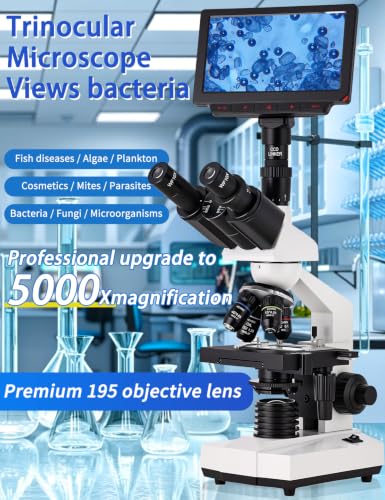 VOBU Microscope for Adult,7'' HD Display,with WF10x/25x Eyepieces,40-5000X Magnification,Dual Mechanical Stages and Abbe Condenser,Includes 40*specimens,Suitable for Labs and Schools (wihte) - Image 2