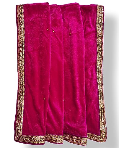 Image of Navti Creations Women's Stole Dupatta In Velvet With Cross Design Border (length -2.25m, Width-75cm)