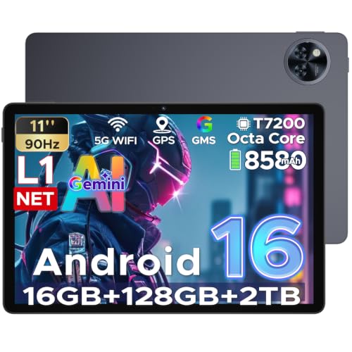 Image of U11 Android 16 Tablets, 11 Inch Tablet with Gemini AI | 16GB+128GB /2TB, 8580mAh, Unisoc T7200, 5G WiFi Android Tablets | Widevine L1 | BT 5.0 | 13MP+6MP | GPS | OTG