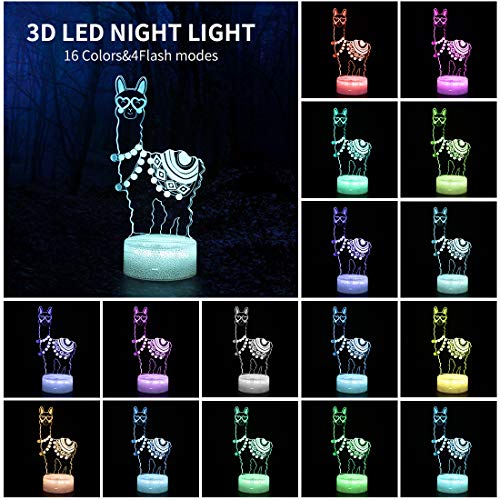 Lámpara nocturna 3D Llama con control remoto y 16 colores miniatura 4