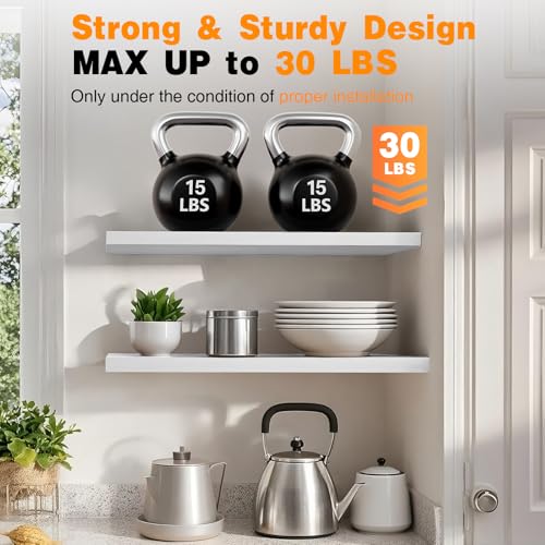 Image of BAYKA Floating Shelves, 47.2 inches Long Heavy Duty Wall Mounted Rustic Wood Shelves for Bathroom, Bedroom, Living Room, Kitchen, Office, Hanging Shelf for Books /Storage /Decor(White,Set of 2)