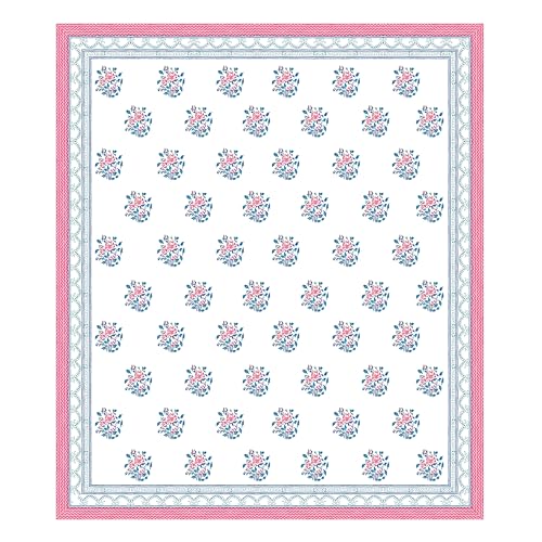 Image of DE CAMA Since 1997 | 100% Cotton 300 TC Premium King Size Bedsheet for Double Bed (90 x 108 Inch) with 2 Pillow Covers Set (17 x 27 Inch) Hand Block Printed Bedsheet Set - Pink