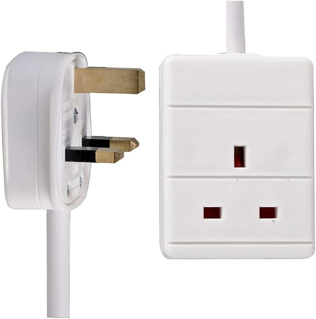 1 Gang Plug Extension Lead 0.5m Power Strip | 1 Socket Extension Cord 0.5 Meter | 1 Way Single Socket Mains Electric Power Extension Cable White UK Variable Lengths