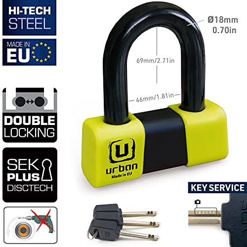 Urban Security U75 Sra Approved Disc Mini U Double Lock Diameter 18 M, Black And Yellow #TOP2