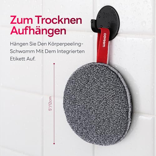 Caveem Peeling-Körperschrubber, extra rauer Dusch-Peeling-Schwamm, Körperpeeling-Schwämme zum Entfernen abgestorbener Haut, Bade- und Körperpeeling-Puffer, runder Schwamm für Frauen (2 Stück)