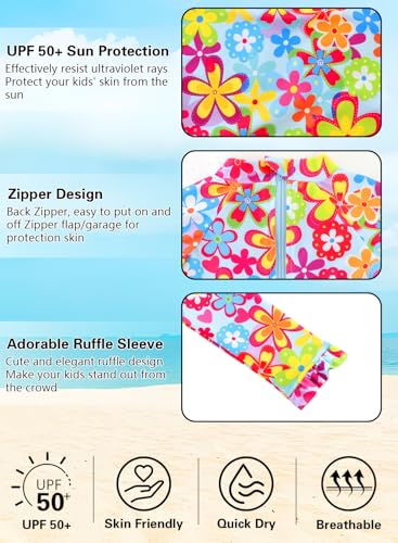 Image of Alakuoti Long Sleeve One Piece Ruffle Swimsuit for Toddler Girls Baby Girl Rashguard Shirt with UPF 50+ Sun Protection