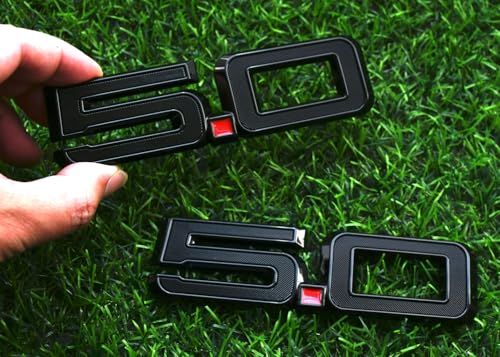 Image of Pair Set 5.0 Emblem Door Side 3D Badge Compatible with 2024-2025 Mustang GT Dark Horse PR3Z-16228-D (5.0-Black Red)