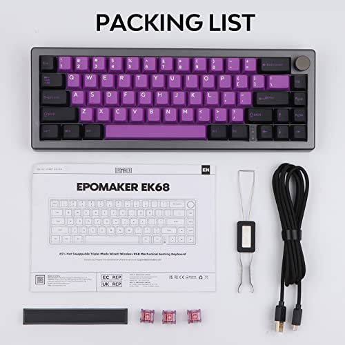 EK68 - Tastiera meccanica da gioco wireless al 65%, montaggio con guarnizione, manopola metallica, hot swappable, programmabile, Bluetooth 5.0/2.4Ghz/USB, retroilluminazione RGB, keycap in - Tastiera gaming - Immagine 8