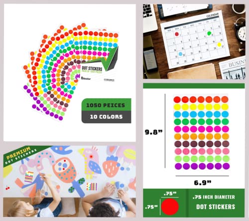 Blesstur 1050 Pcs Colored Dot Stickers Circle Stickers Price Stickers Garage Sale Circle Dots Labels Polka Round Stickers Label Color Coding Label Stickers For Office, Classroom, Papers, 0.75 Inches #TOP5