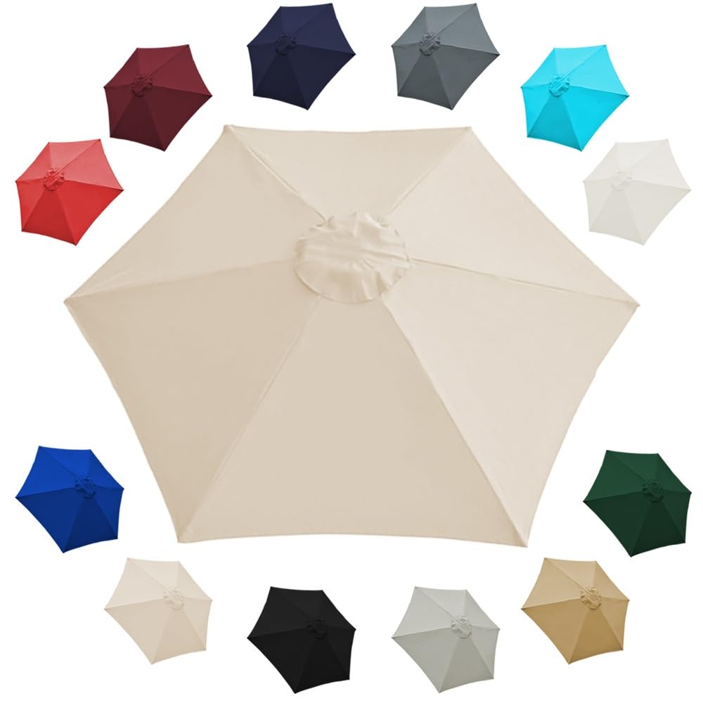 SMCMGECEUZ Sun Umbrella Replacement Cloth 6 Ribs Umbrella Replacement Canopy 6.5ft 7ft 7.5ft 8ft 9ft 10ft Replacement Parasol Cover For Deck Lawn(Beige,2.3m/7.5ft(6-ribs))