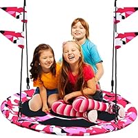 PACEARTH 40 Inch Saucer Tree Swing Flying 660lb Weight Capacity 2 Added Hanging Straps Adjustable Multi-Strand Ropes Colorful Safe and Durable Swing Seat