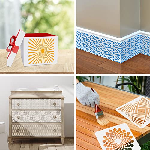 OOTSR 24 Pièces Pochoirs de Dessin de Peinture Meuble, 15x15cm Pochoirs de Peinture Géométriques Réutilisables Plastique, Modèle de Pochoir pour DIY Scrapbooking Bois Meubles Mur Maison Décor - Image 6
