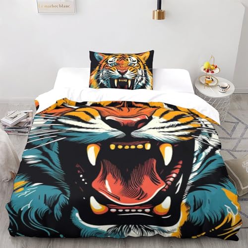 Housse de couette 3 pièces Angry Tiger microfibre lit enfant ado - 3