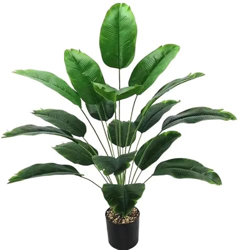 Tropische Kunstpflanze Palme 90 cm mit Topf – Künstlicher Bananenbaum als Deko für Wohnzimmer, Büro & Balkon