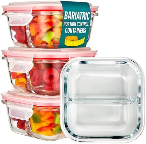 Glass Portion Control Bariatric Containers (3 Pack), 1 Cup Food C...