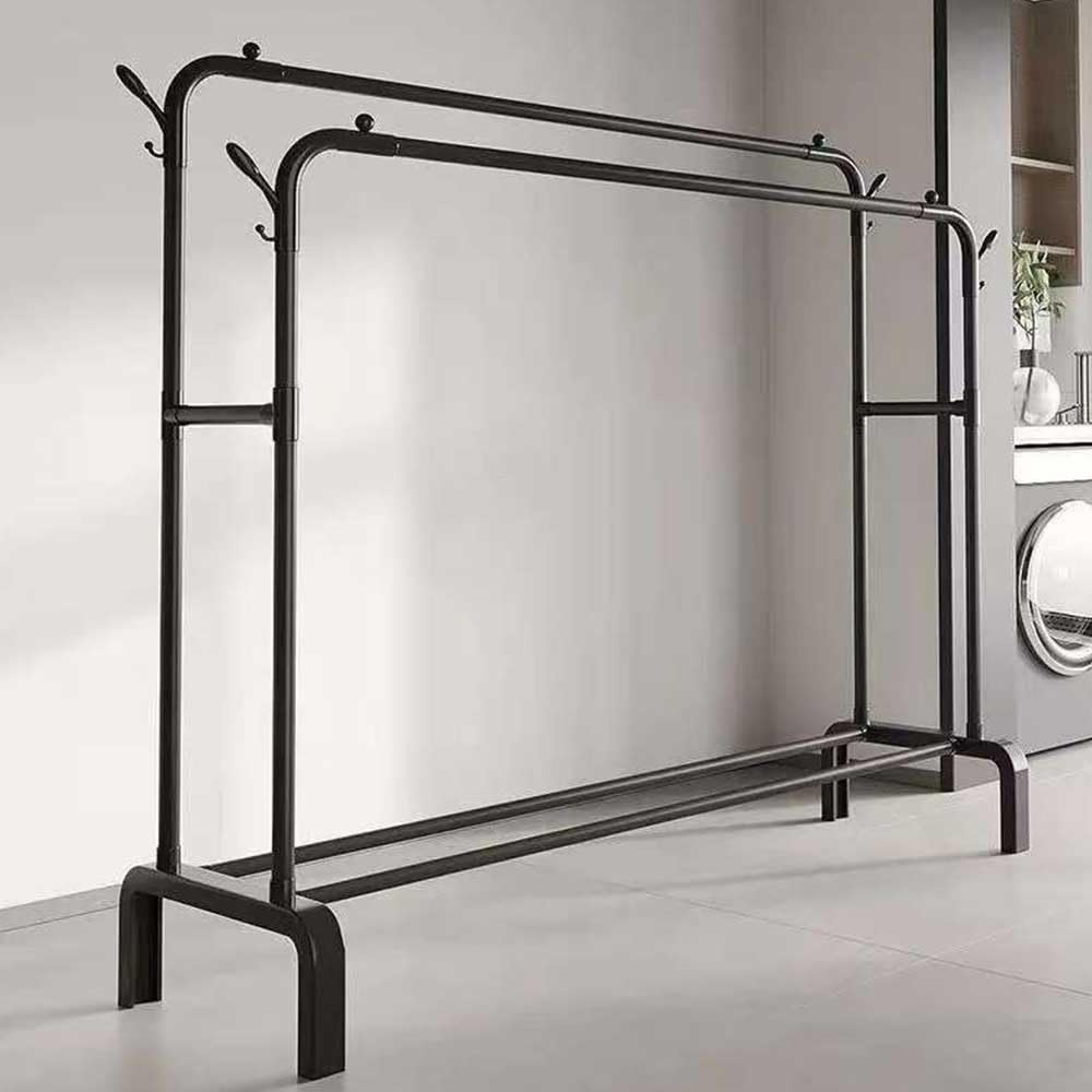 Blendra Clothes Rai, Double Pole Heavy Duty Clothes Rai with Coat Hook & Bottom Storage Shelf, Easy Assembly Clothes Rack for Bedroom,Black