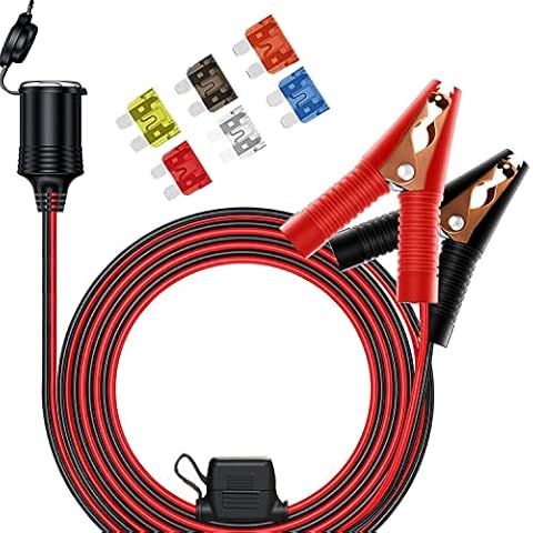 RUNCCI-YUN 12V/24V Car Cigarette Lighter Socket Cable Alligator Clips, 12V Battery Clamps Cigarette Lighter Socket Extension Cord with Fuse,for 12V/ 24V Vehicle Camping(150cm) Cover