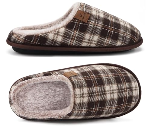Image of COFACE Mens Cozy Memory Foam Scuff Slippers Casual Slip On Warm House Shoes Indoor /Outdoor Sandal Slippers With Arch Support Rubber Sole Size 7-15